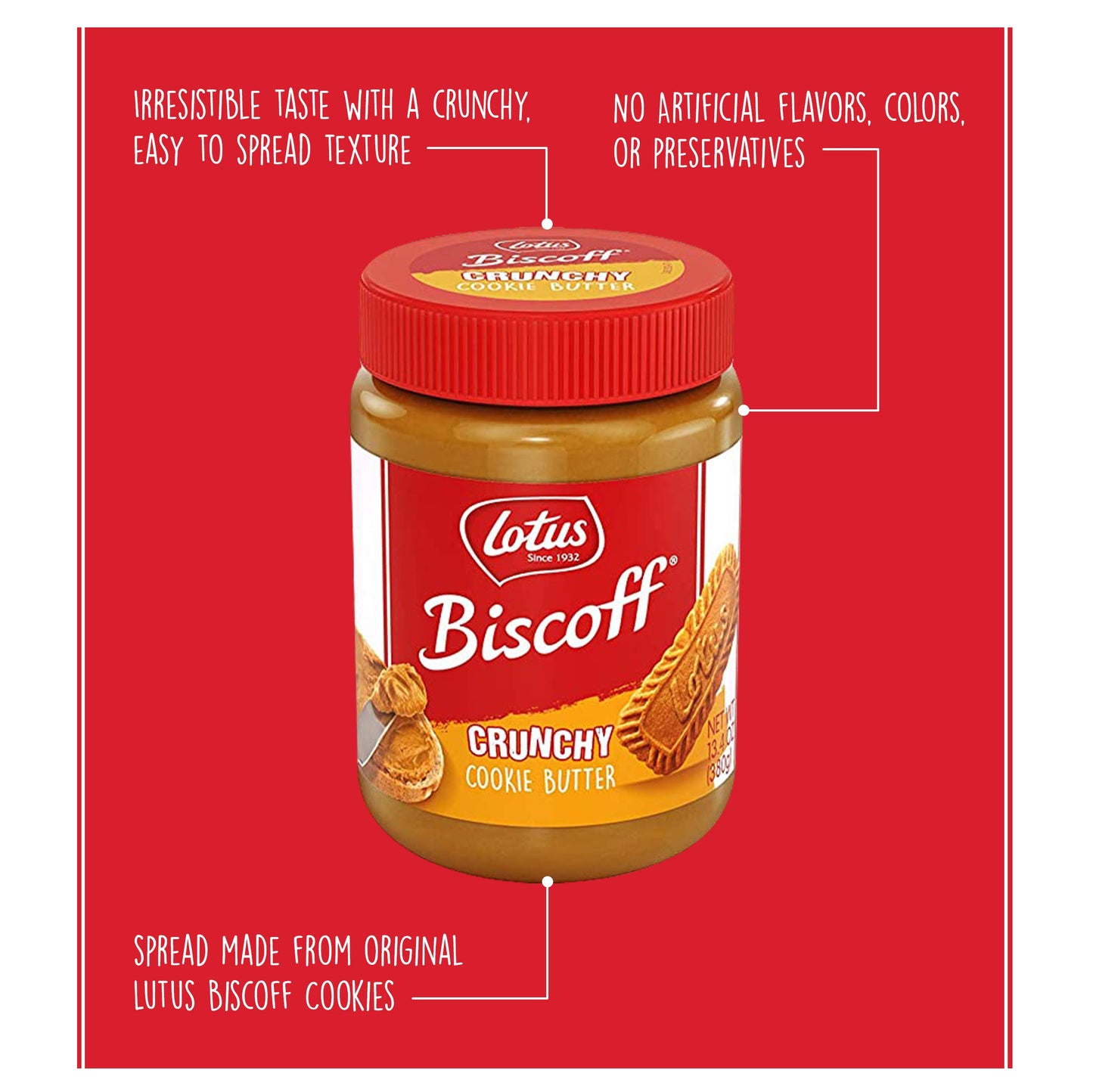 Biscoff Cookie Spread, Crunchy, 13.4 Oz