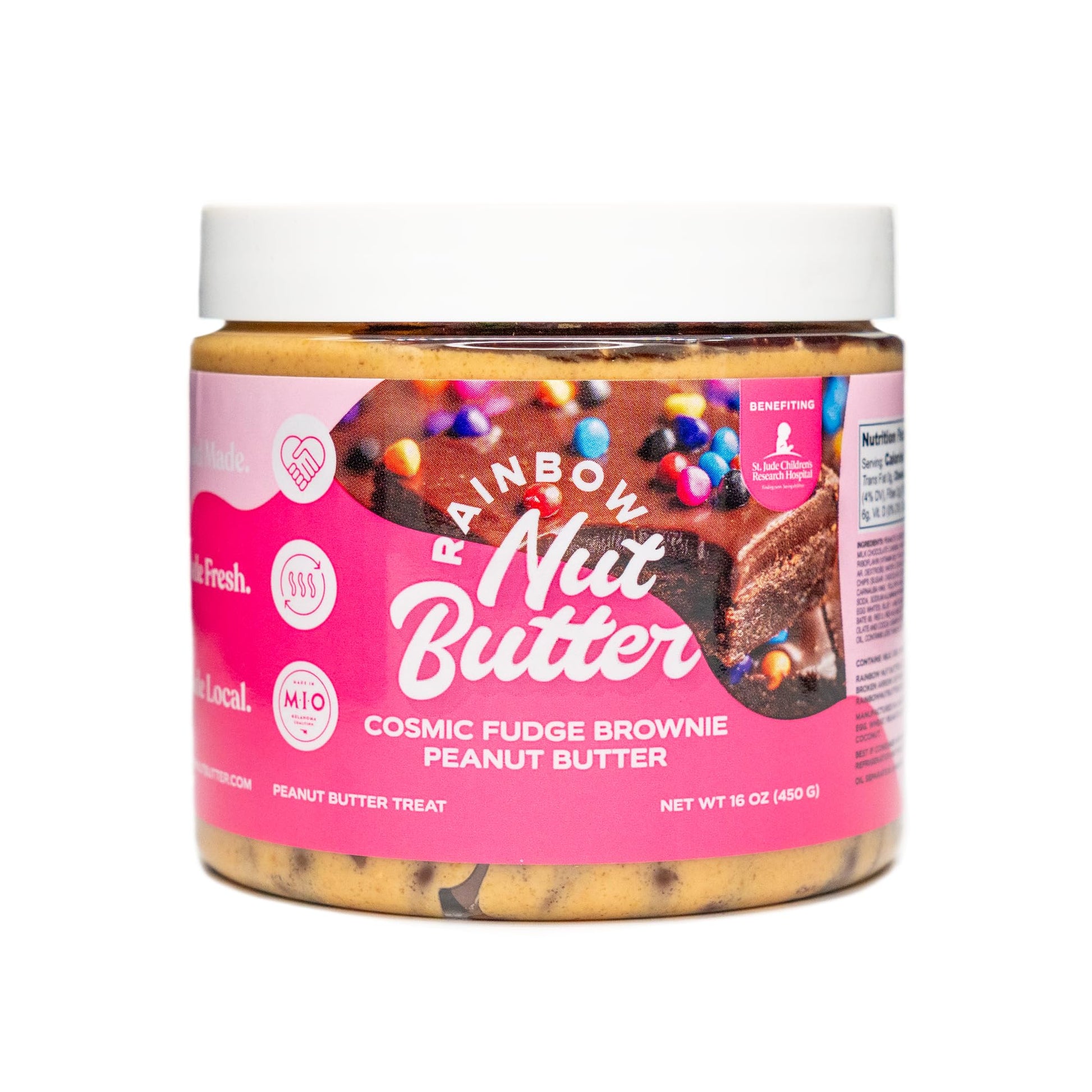 Rainbow Nut Butter Cosmic Fudge Brownie Peanut Butter Treat Chocolate, with Rich Chunks of Brownie, Rainbow Sprinkles, and Velve