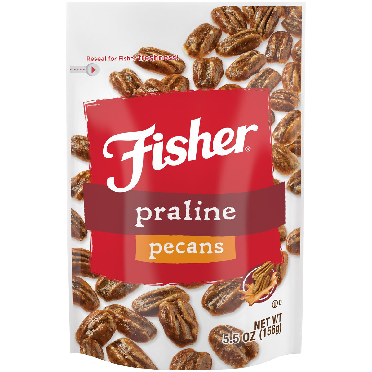 Fisher Praline Pecans, Resealable Pouch, 5.5 Ounces, Whole Mammoth Pecans, Model P27108