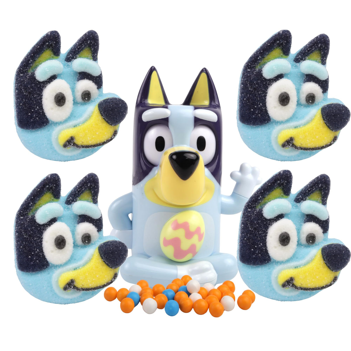 Bluey Candy Dispenser with Marshmallow Treats, Includes Colorful Beads and Character Sweets, 5 Items