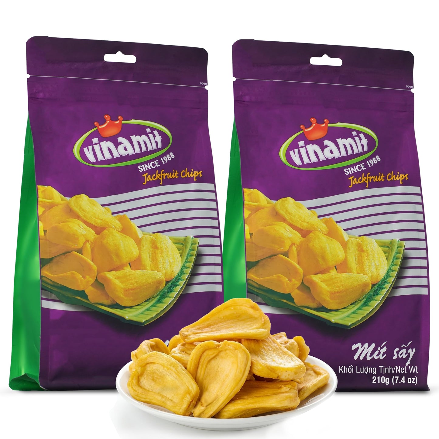 Vinamit Dried Jackfruit Chips | Vacuum Fried Dried Jackfruit | Pack 2 of 7.4 oz Bag | Naturally Sweet & Crispy | Gluten-Free, Ve