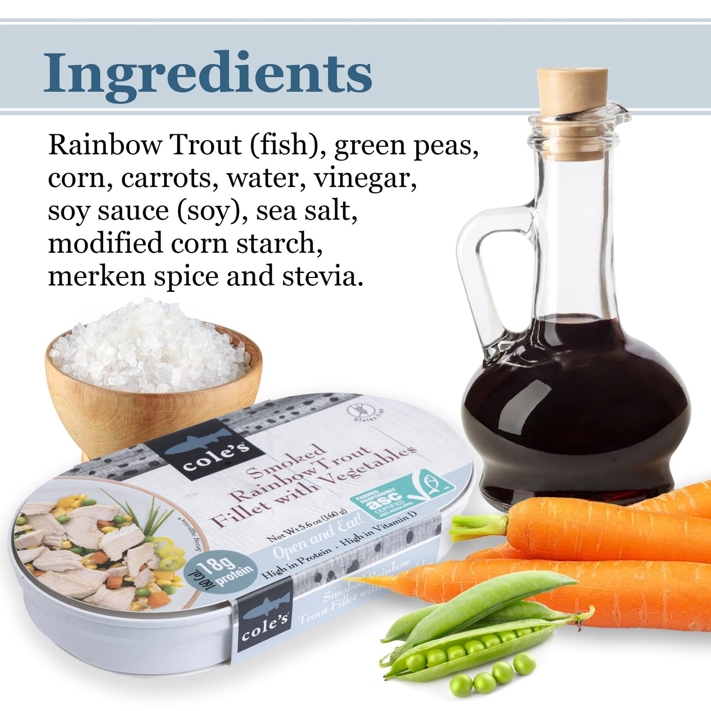 Coles Smoked Rainbow Trout Fillet with Vegetables, Ready to Eat, 5.6 oz, 6 Pack, High in Protein and Vitamin D