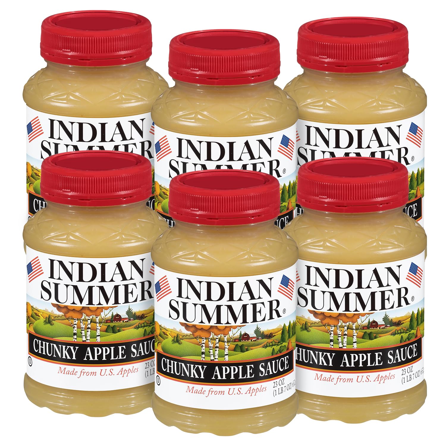 Indian Summer Enhanced Chunky Applesauce Made From Us Apples And American Growers (Chunky Original, 23 Ounces Each, Pack Of 6)