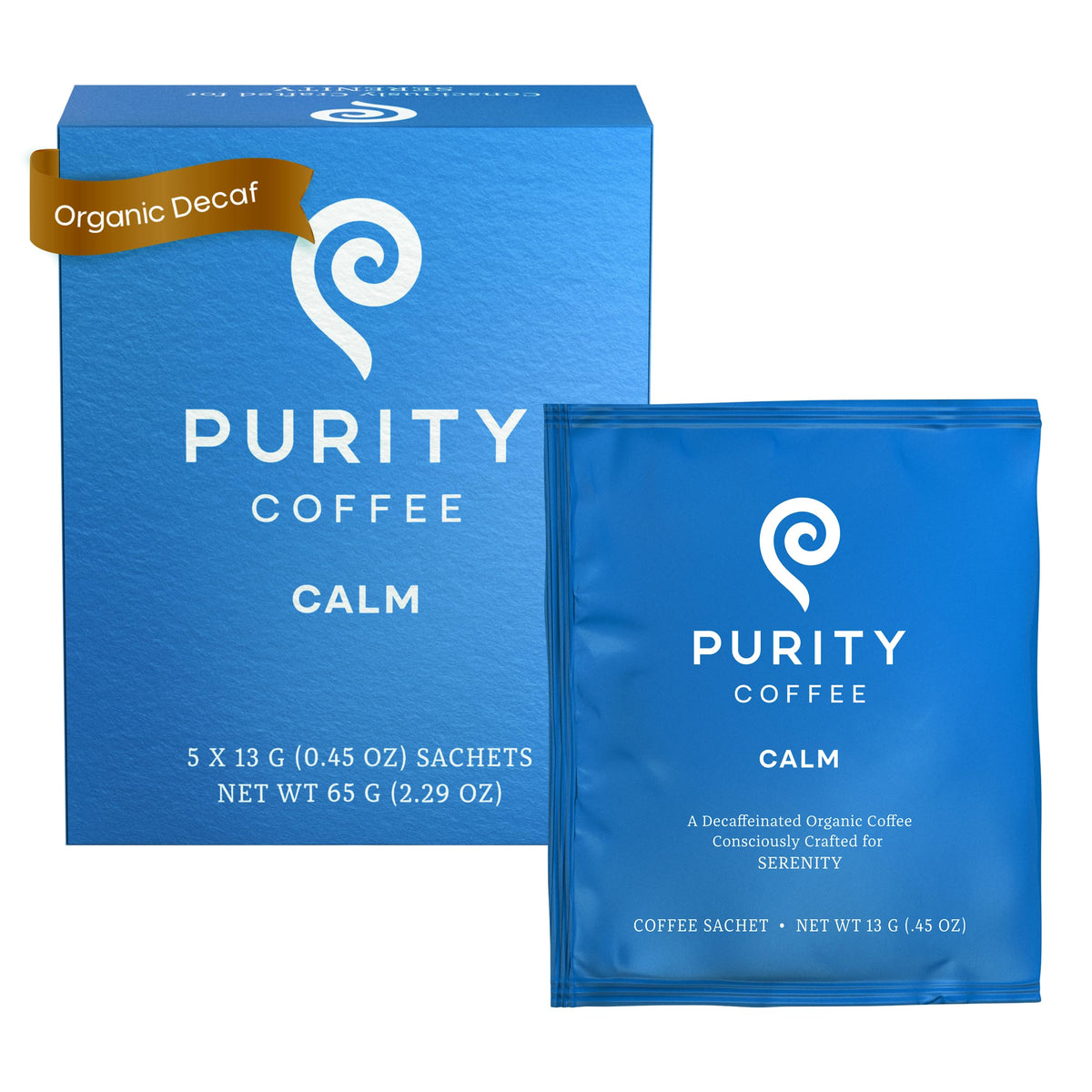 Purity Coffee Calm Decaf Medium Roast Organic Coffee - Usda Certified Organic Specialty Grade Arabica Single-Serve Packets - Thi