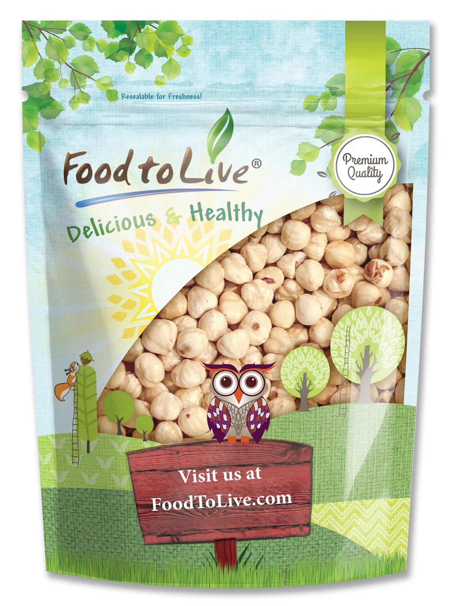 Food to Live Blanched Hazelnuts, 1.5 Pounds Raw Whole Filberts, No Skin, Unsalted, Unroasted Nuts, Vegan, Kosher. Keto. Good Sou