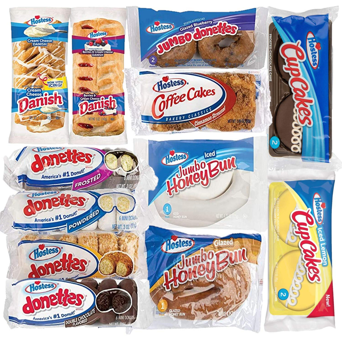 Hostess Variety Pack | Honey Buns, Coffee Cake, Donettes, Cakes, And Danish | 12 Packs