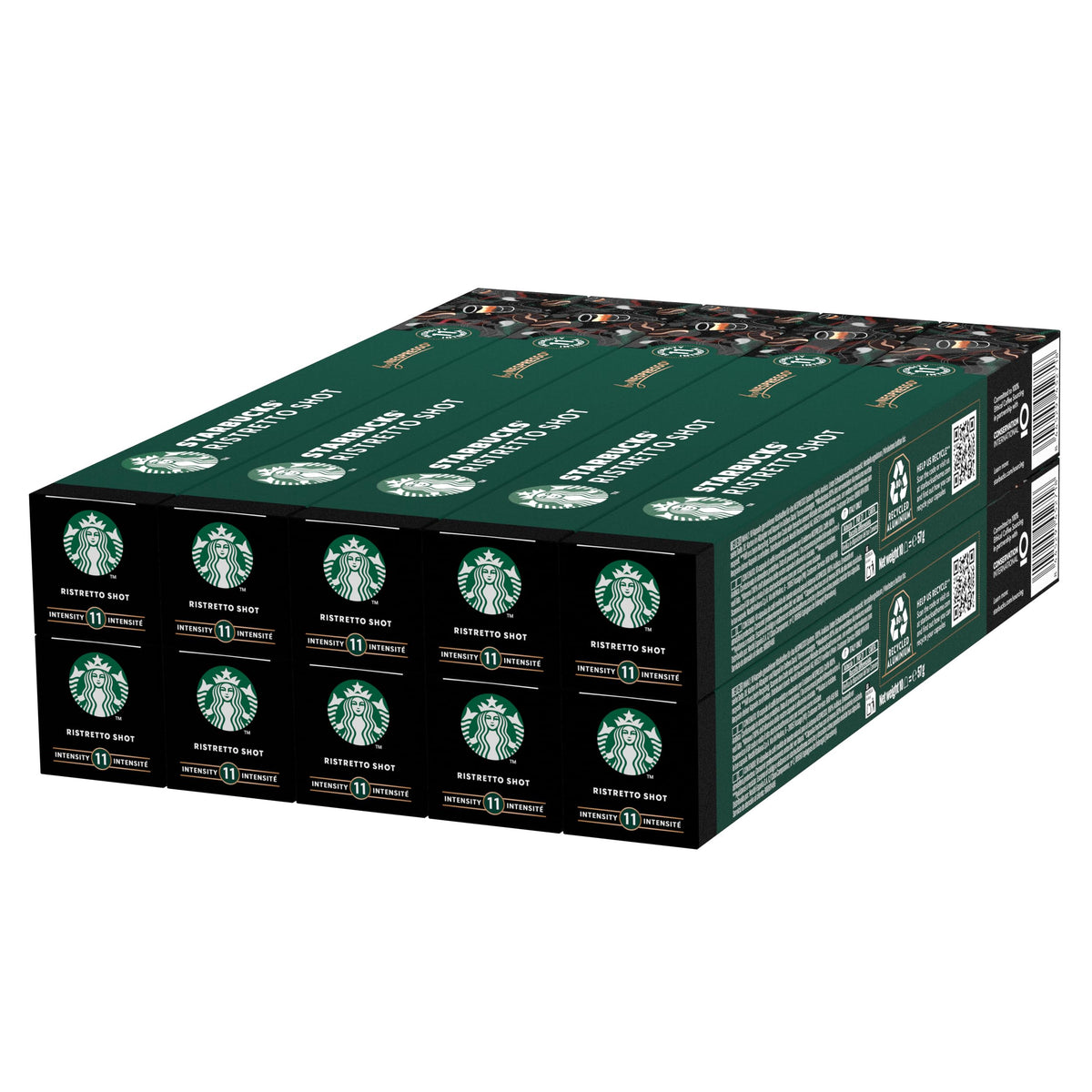 Starbucks Ristretto Shot By Nespresso Dark Roast Coffee Pods X10 (Pack Of 10  Total 100 Units) - Intensity 11 & 100% Arabica
