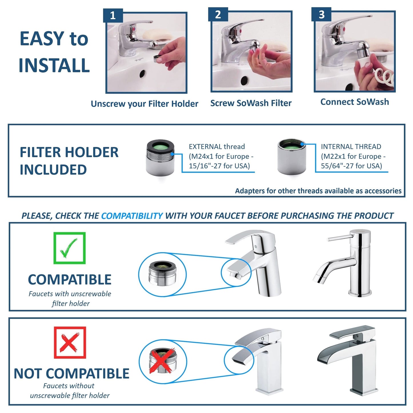 Water Flosser Sowash Trio, Faucet Oral Irrigator Dental Water Floss, It Connects Directly To The Faucet, Non-Electric Dental Irr