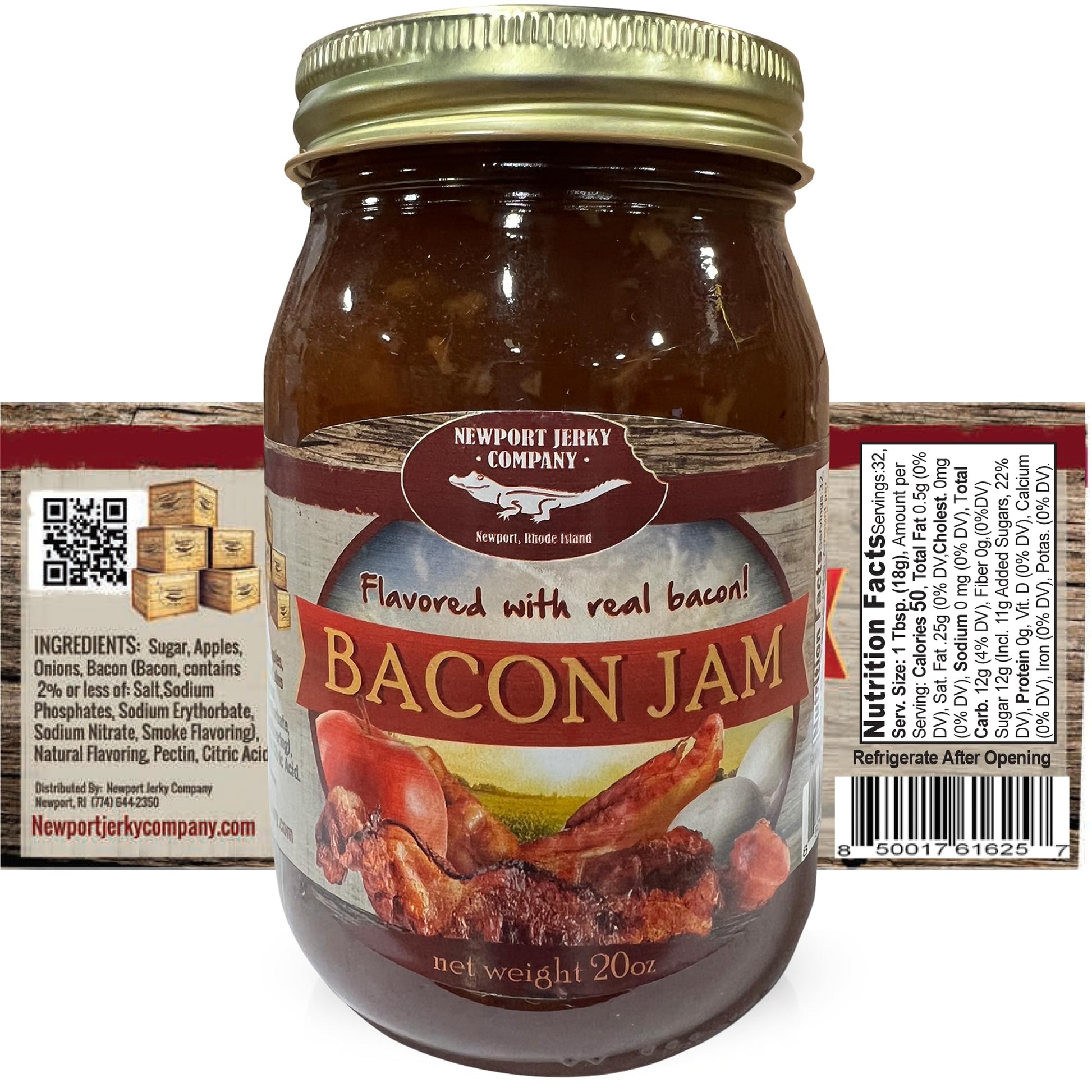 Newport Jerky Company Bacon Jam - Gourmet Small Batch Spread - 20 oz Glass Jar - Perfect for Burgers, Sandwiches, Toast, Charcuterie