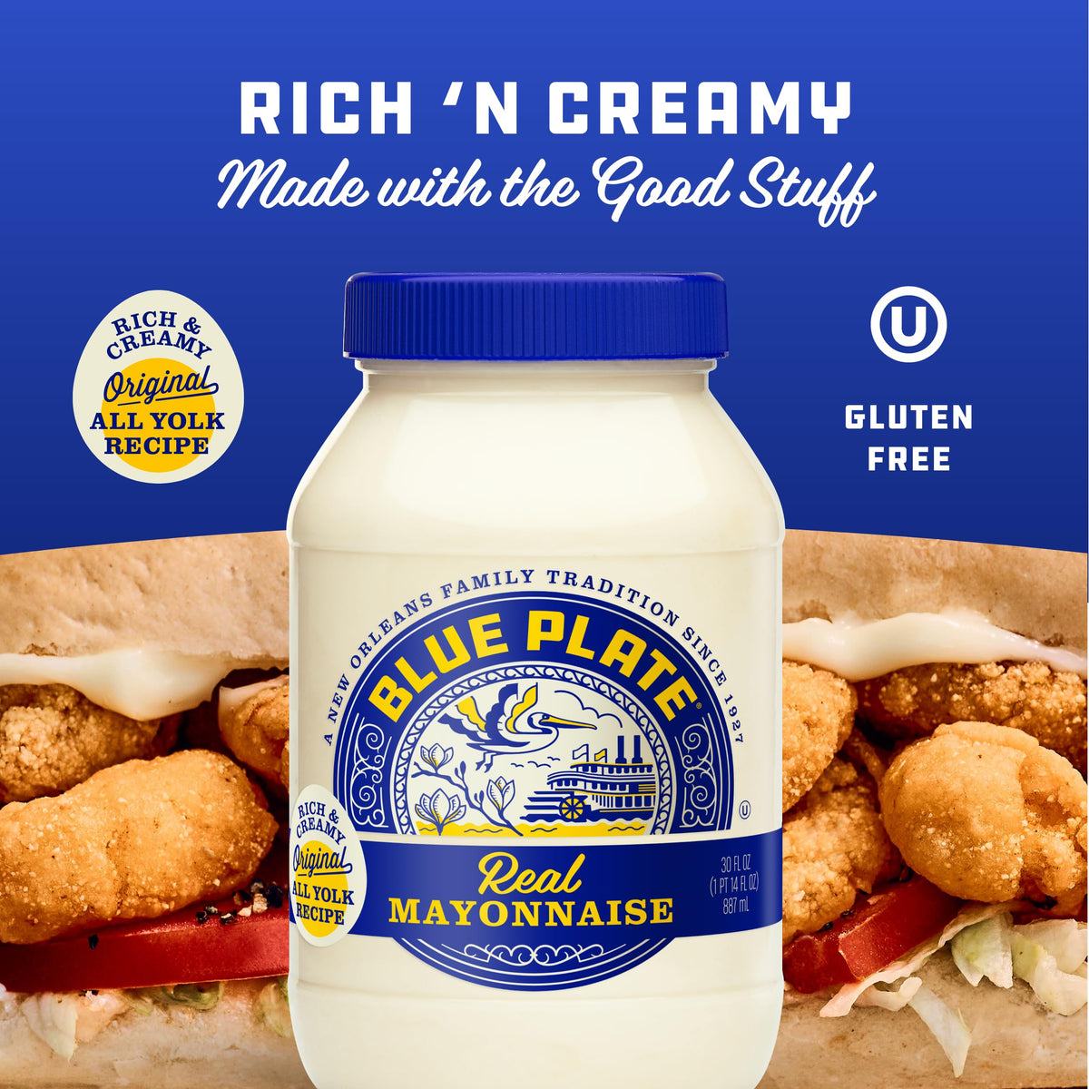Blue Plate Mayonnaise Sandwich Spread, 16 Fl Oz Jar, Creamy Flavor, Perfect for Sandwiches and Dips