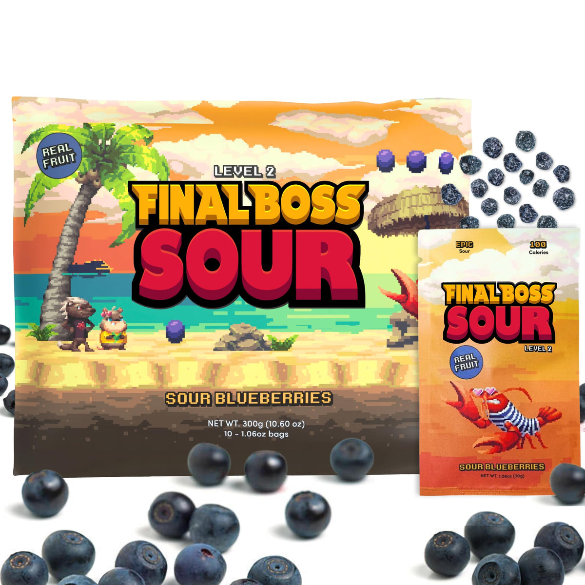 FINAL BOSS Halloween Sour Candy, Sour Blueberries, 10 Pack, Low Calorie Fruit Chews with Real Dried Fruit