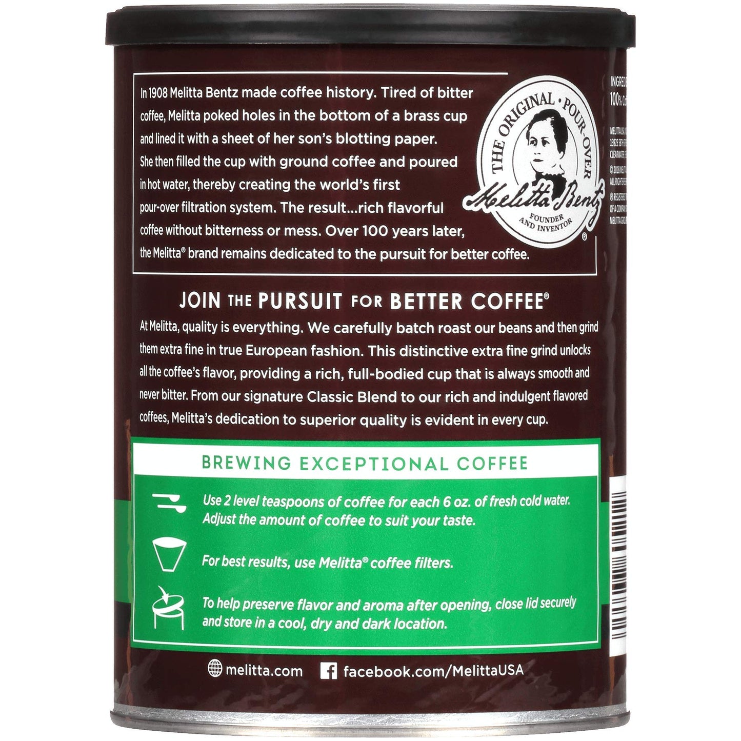 Melitta Classic Decaf Coffee, Medium Roast, Extra Fine Grind, 10.5 Ounce Can