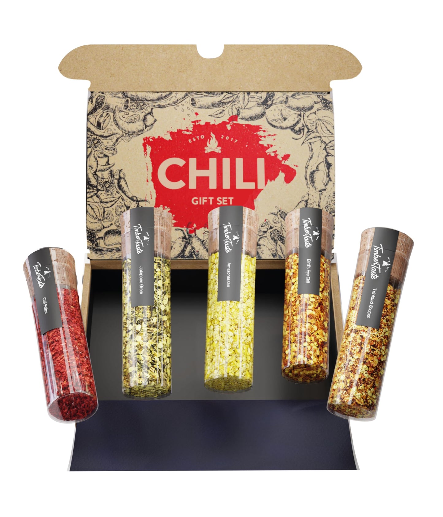 Hot Chili Christmas Gifts For Men [Up To 600 000 Scoville] - 5 Gourmet Spices & Seasonings Sets - Hot Mens Christmas Gifts As Stocking Suffers For Dads - Men S Gift S By Timber Taste
