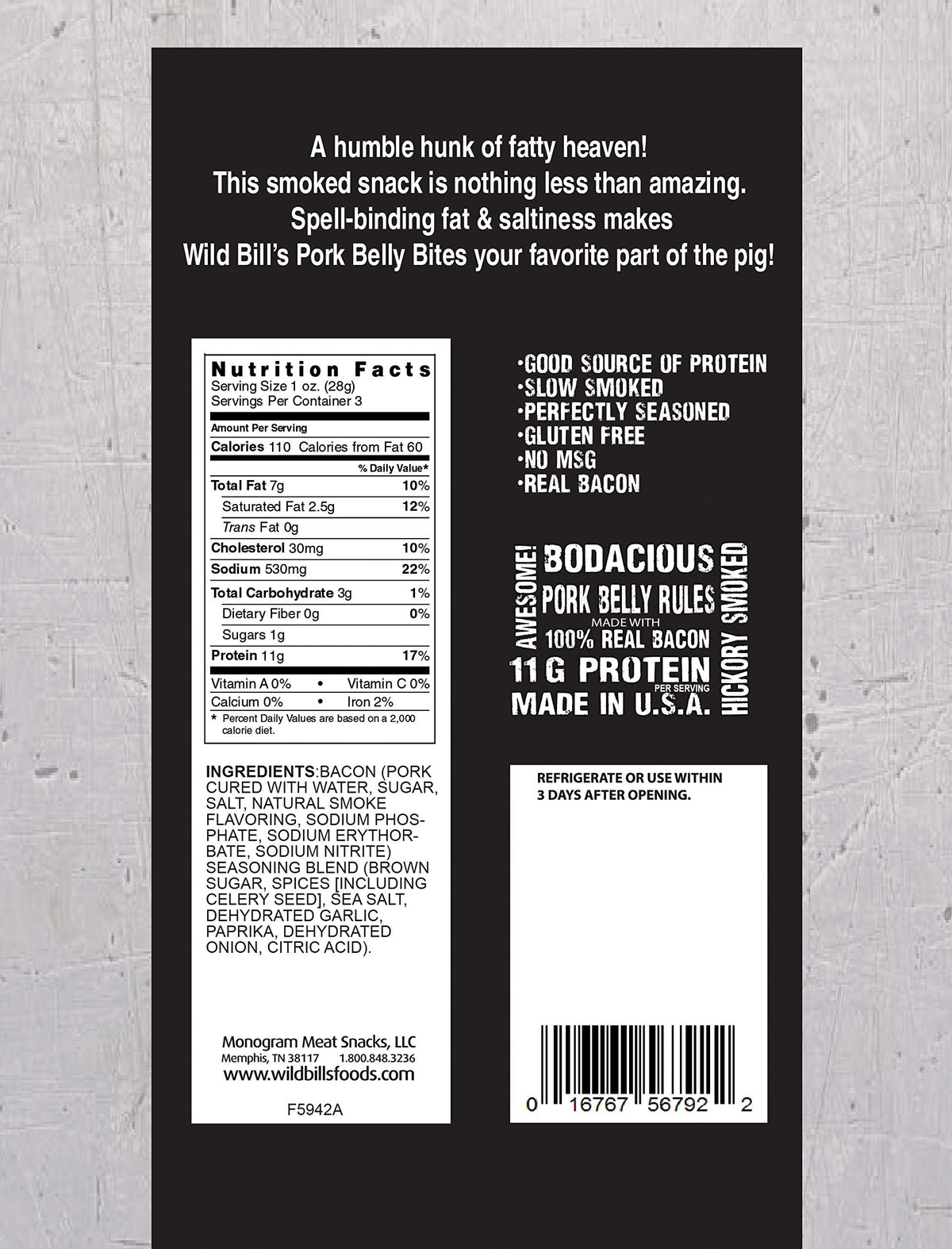 Wild Bills Pork Belly Bites - 3 Ounce Pack (3 count) - Delicious Snack
