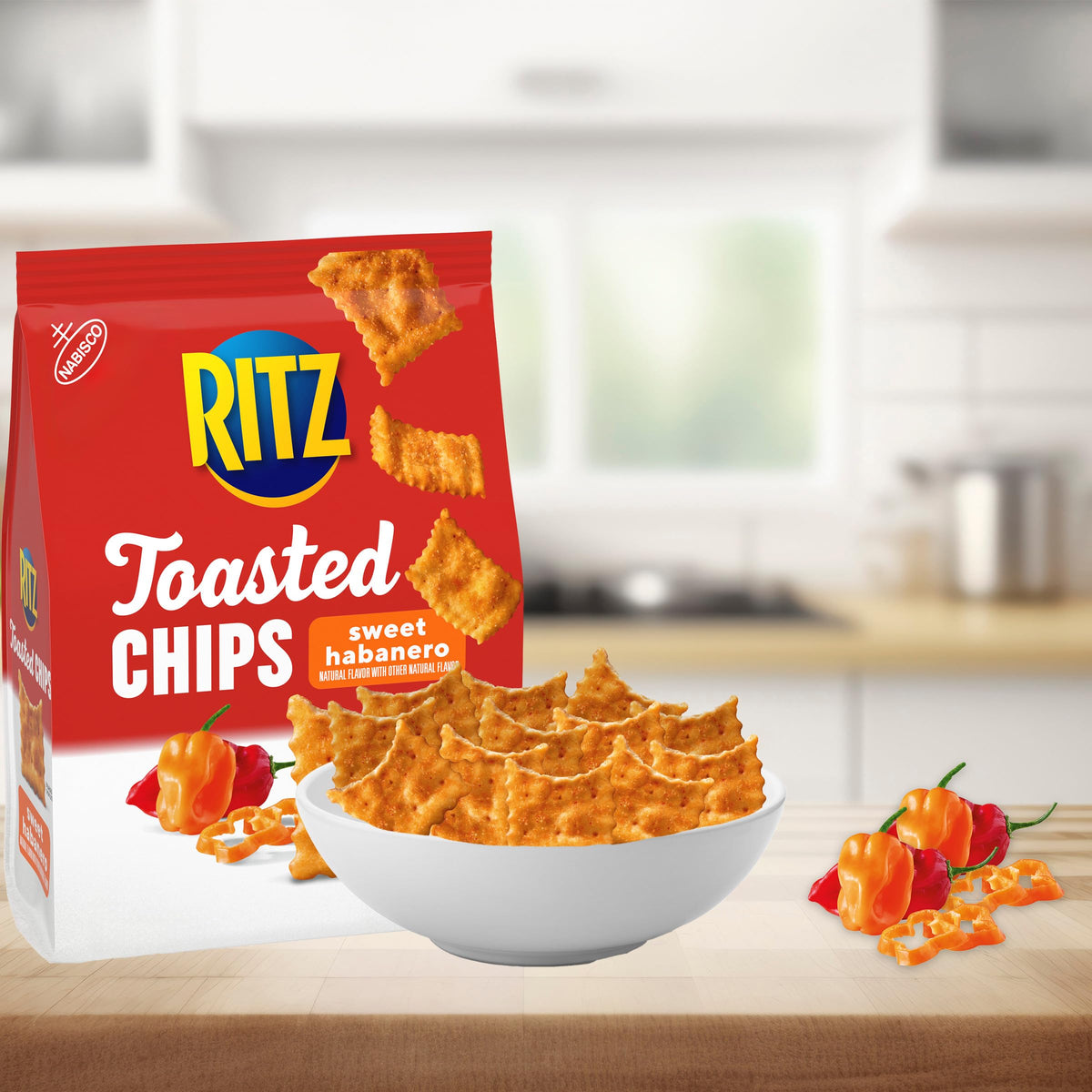 RITZ Toasted Chips Sweet Habanero Crackers, Party Snacks, 8.1 oz