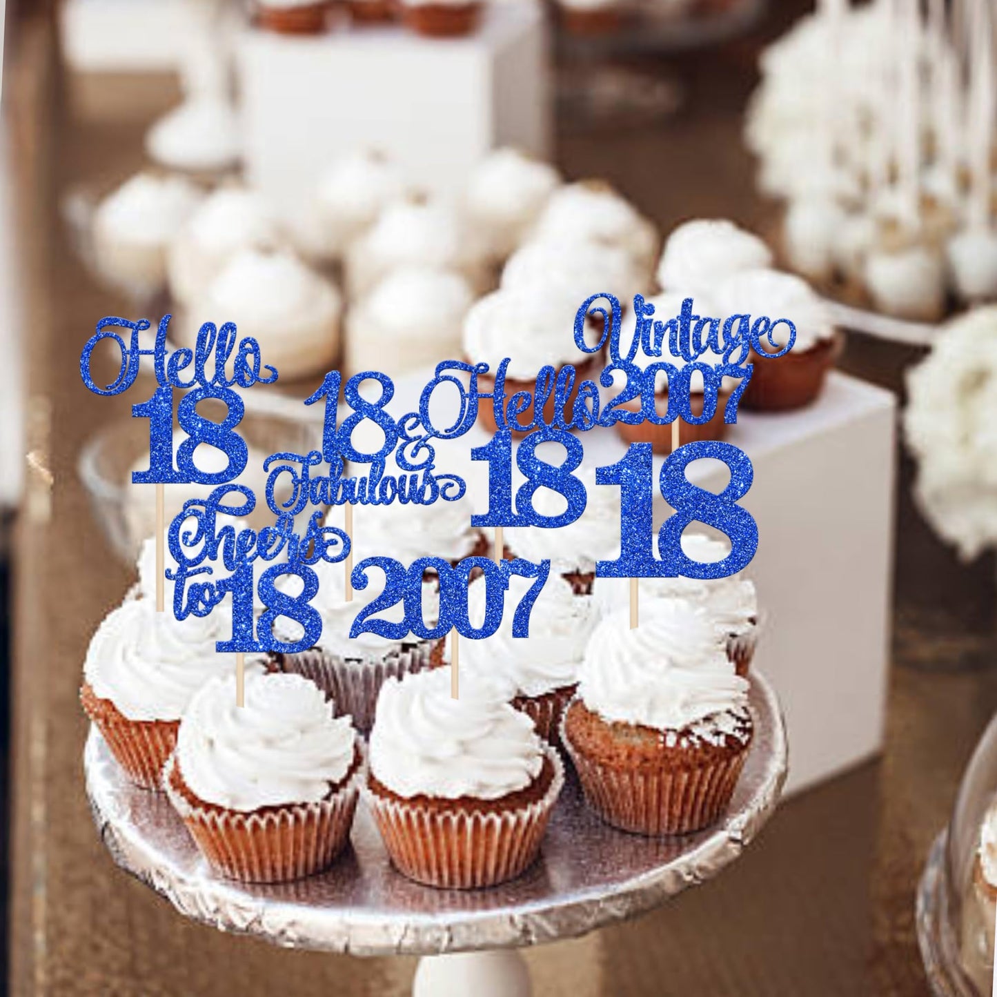 Rssta i 18th Birthday Cupcake Toppers, 24 Pack, Vintage 2007 Design, Blue