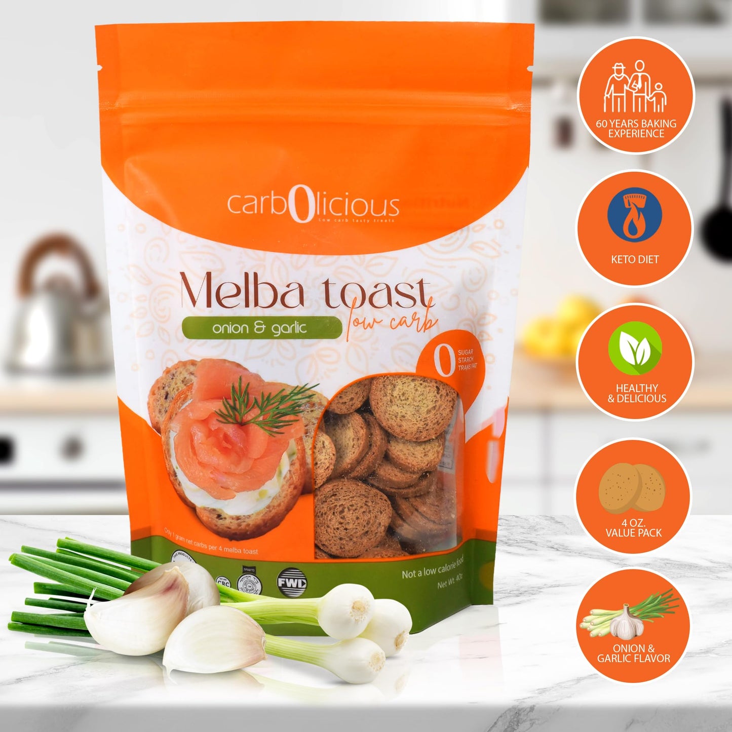 Low Carb Melba Toast (ONION & GARLIC) 4 oz.