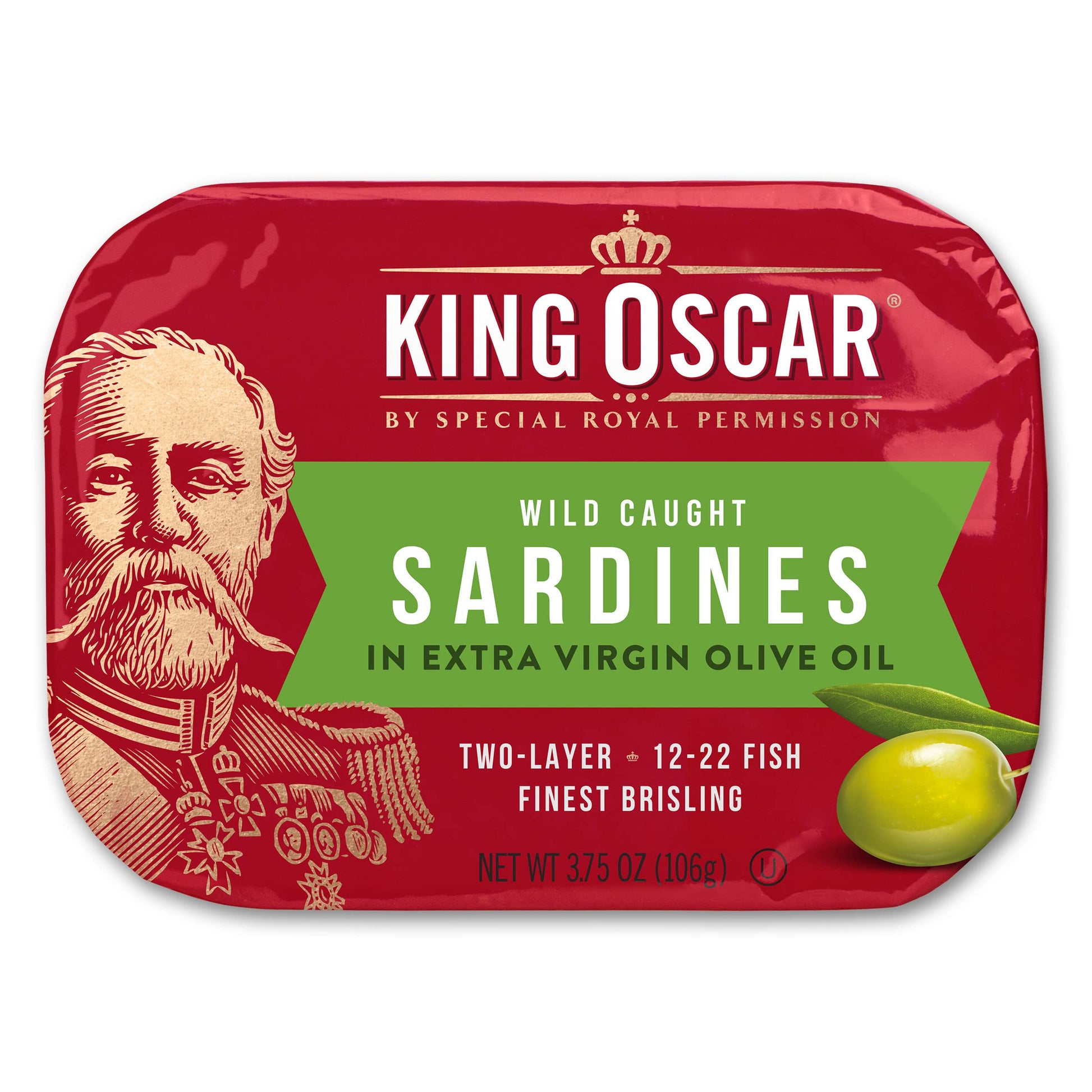 King Oscar Sardines in Extra Virgin Olive Oil, 3.75 oz Cans, Pack of 12, Model 3480060002