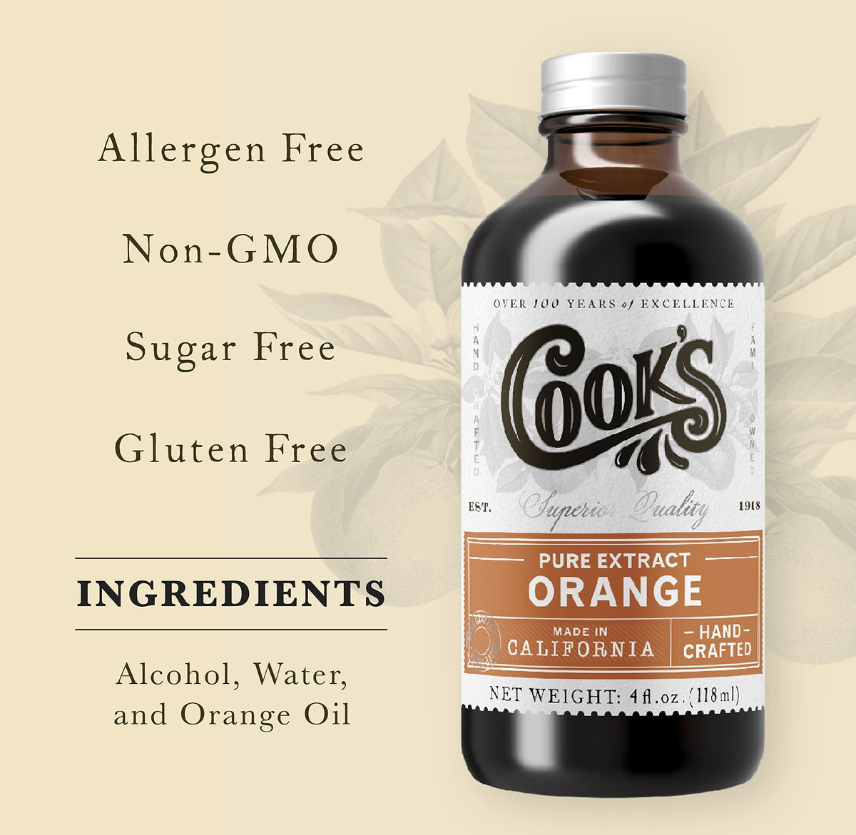 Cook'S Pure Orange Extract From Florida Oranges | For Ice Cream, Cakes, Breads, Cookies And Drinks, 32 Oz