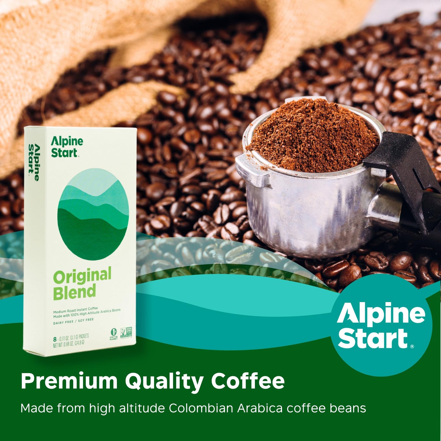 Alpine Start Instant Coffee Packets, Medium Roast, 24 Single Serve Sticks, 0.11 OZ Each, Ideal for Travel and Outdoor Activities