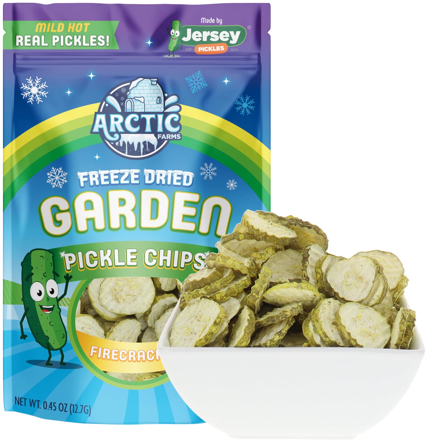 Arctic Farms Freeze Dried Kosher Dill Pickle Chips -   Mild Hot, Large Bag, Pack of 3