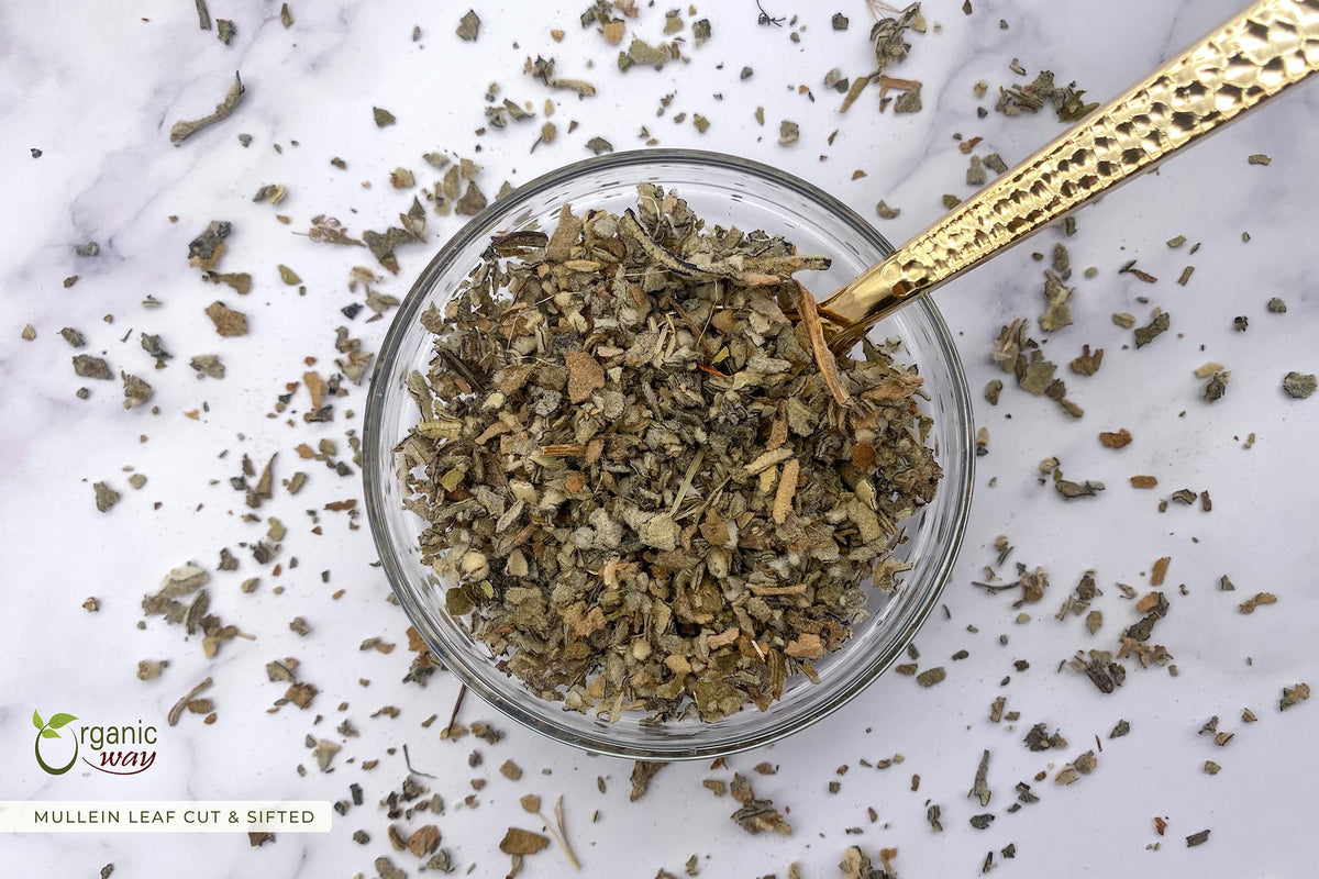 Organic Way Mullein Leaf | Herbal Tea (Verbascum Thapsus) Cut & Sifted - European Wild-Harvest | Organic & Kosher Certified | Non Gmo & Usda Certified | Origin - Albania (2 Oz.)