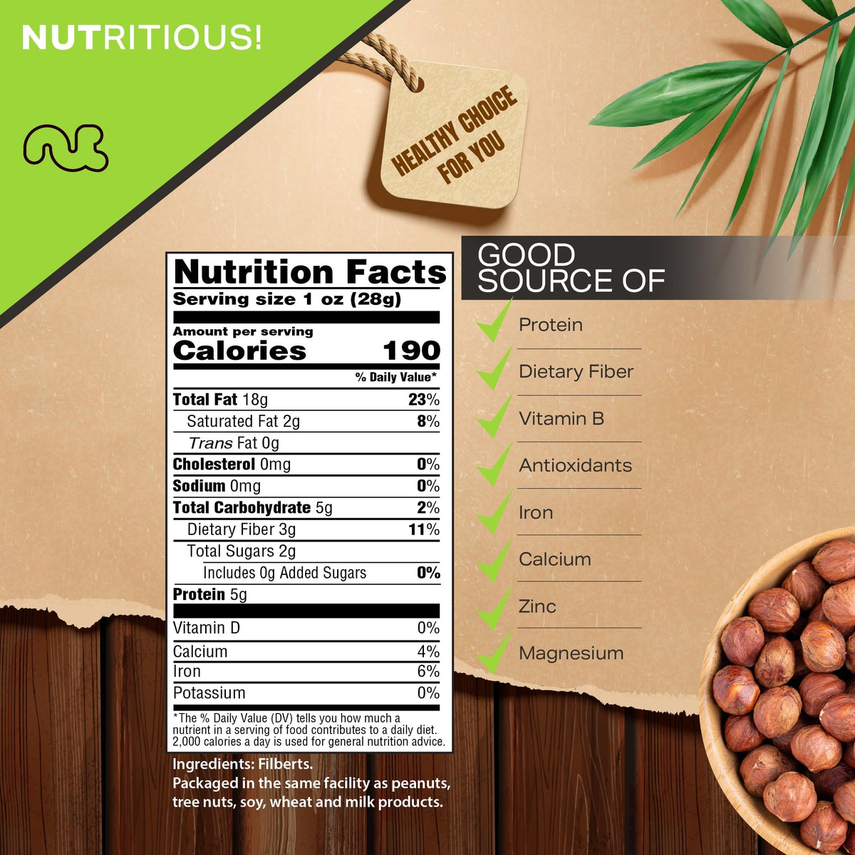 Nut Cravings - Raw Hazelnuts Filberts With Skin - Unsalted, Shelled, (48Oz - 3 Lb) Bulk Nuts Packed Fresh In Resealable Bag - Ko