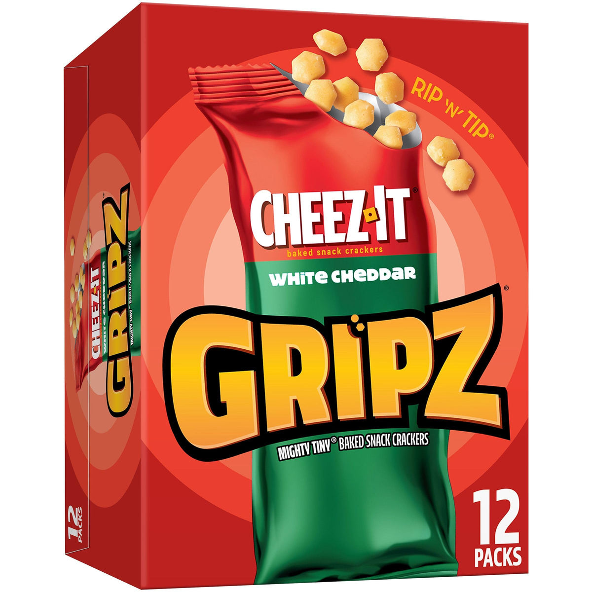 Gripz Mini Cheese Crackers, Kids Snacks, Baked Snack Crackers, Cheez-It White Cheddar, 10.8oz Box (12 Pouches)