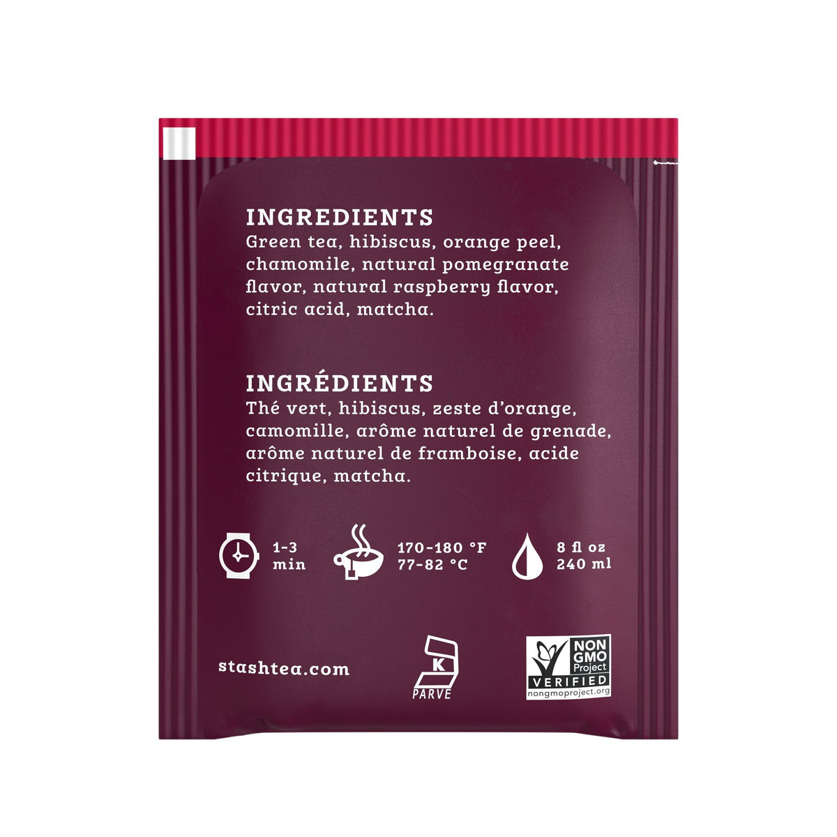 Stash Tea Pomegranate Raspberry Green Tea - Caffeinated, Non-Gmo Project Verified Premium Tea With No Artificial Ingredients, 30