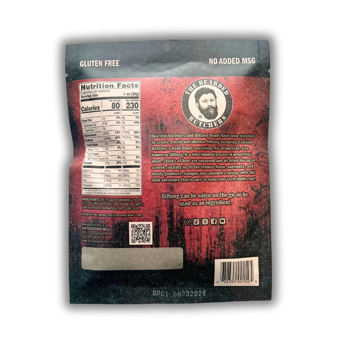 Bearded Butcher Bold Blend Biltong, High Protein, Low Fat, Gluten-Free, 3 oz, Pack of 12