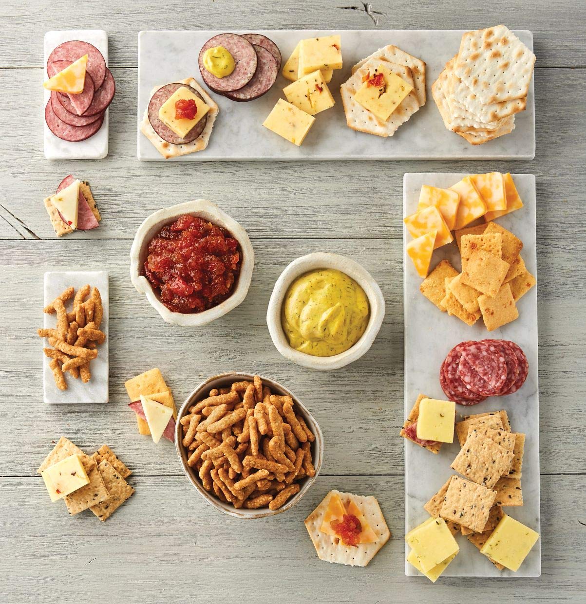 Harry & David Grand Meat and Cheese Gift Box - 10 Piece Set, Charcuterie Platter with 4 Cheeses, 4 Sausages,  ers, Relish & Honey Mustard