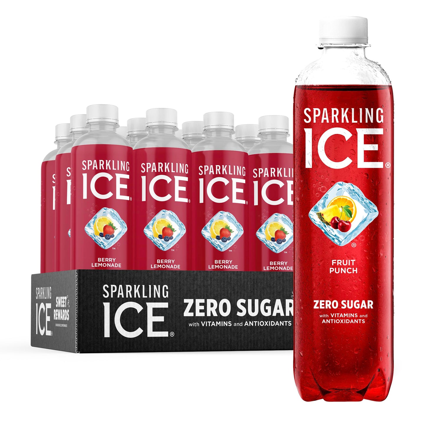 Sparkling Ice Fruit Punch Sparkling Water, Zero Sugar, 17 Fl Oz Bottles, Pack of 12
