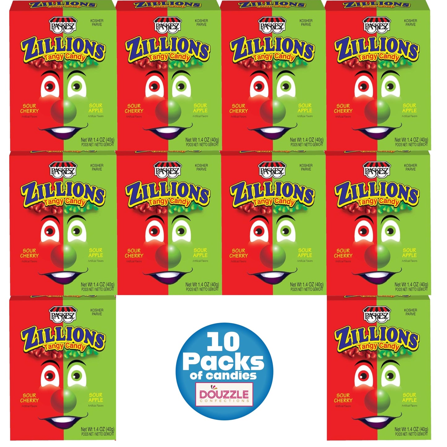 Douzzle Zillions Tangy Candy, Sour Cherry & Sour Apple (10 Count, Pack Of 1) Individually Wrapped Candies, Birthday Party Favors