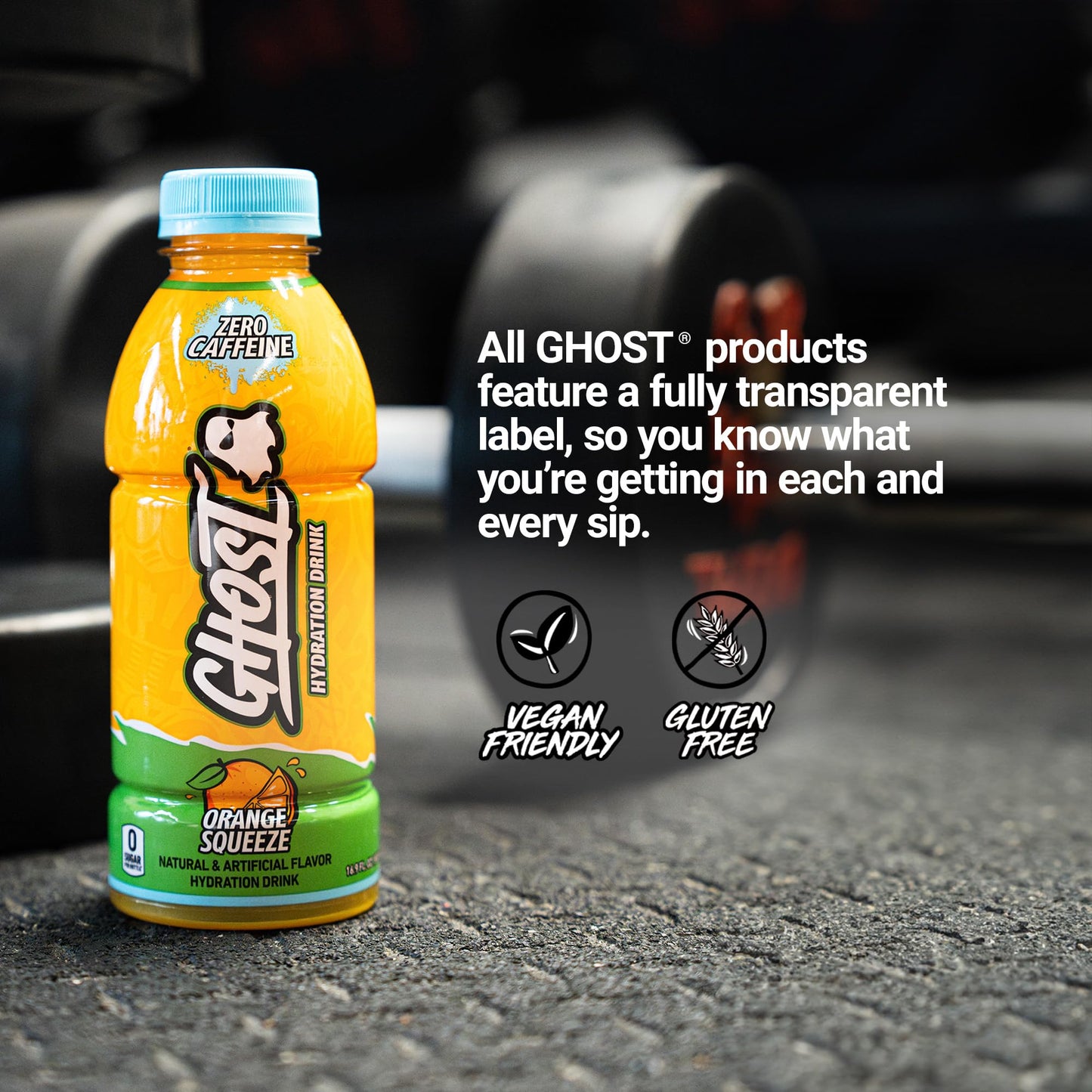 GHOST Hydration Drink - RTD Sports Drink with Electrolytes, 16.9 Fl Oz, Pack of 12, Orange Squeeze
