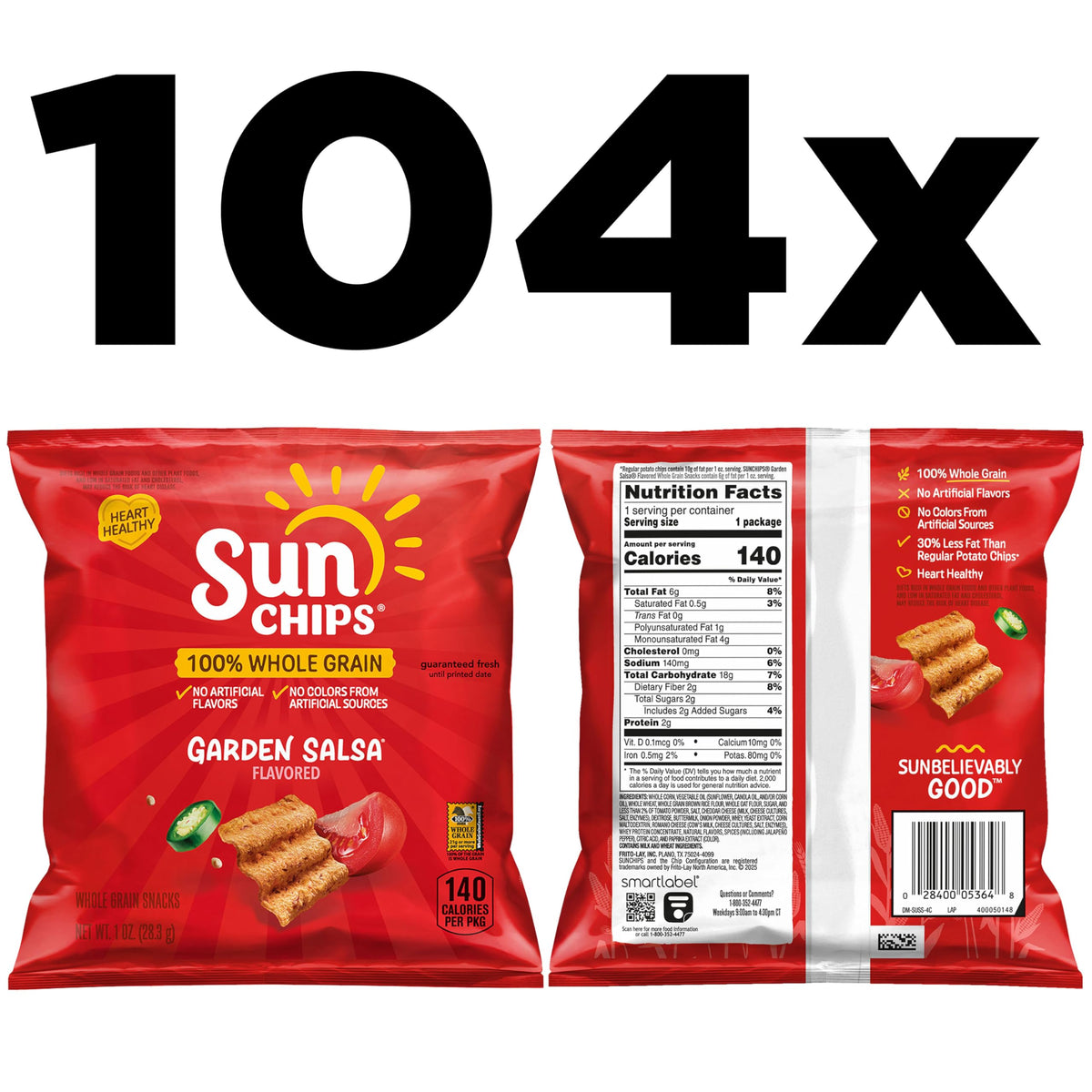 SunChips Garden Salsa Flavored Multigrain Snacks, 1 Ounce (Pack of 104)