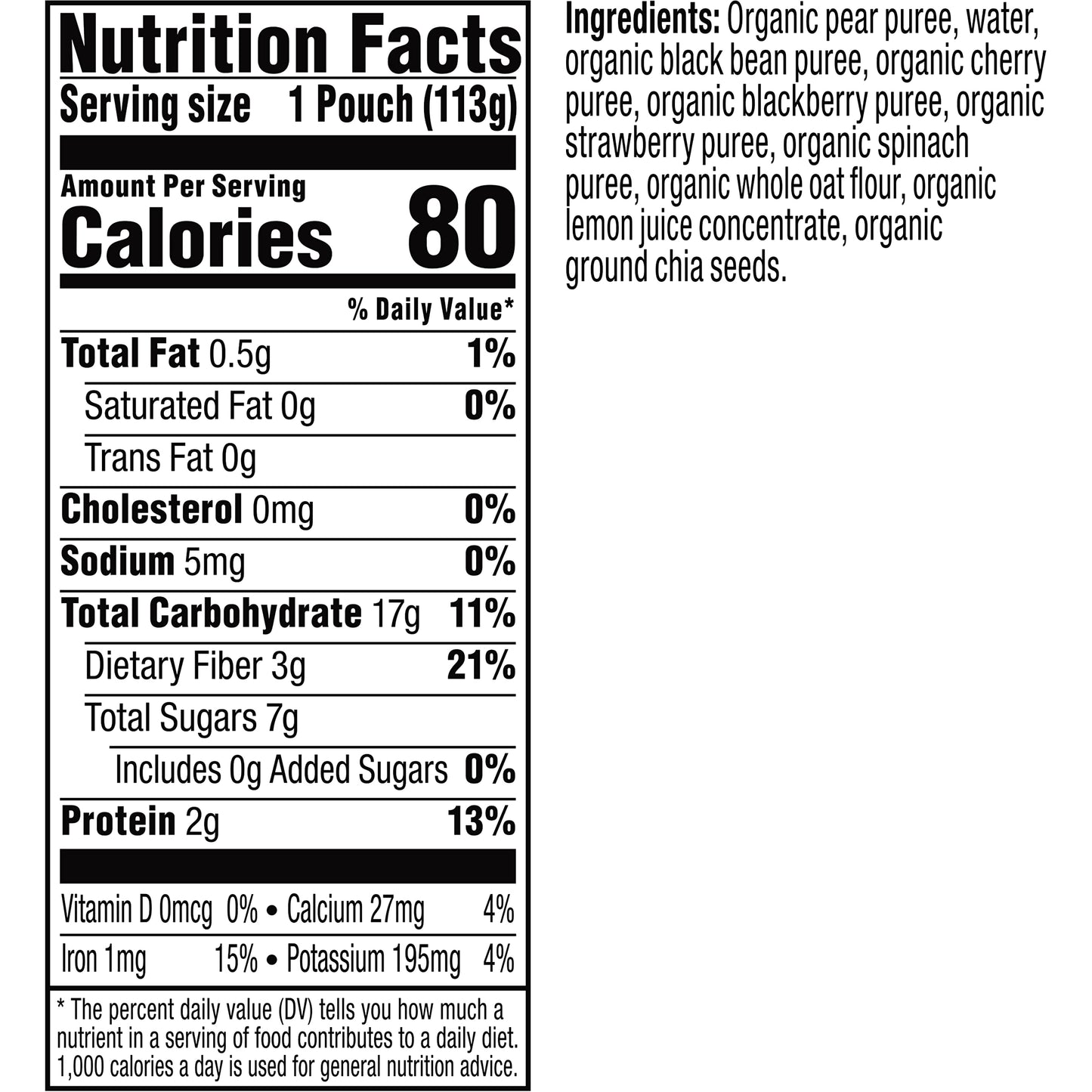 Plum Organics Mighty 4 Organic Toddler Food - Pear, Cherry, Blackberry, Strawberry, Black Bean, Spinach, And Oat - 4 Oz Pouch (P