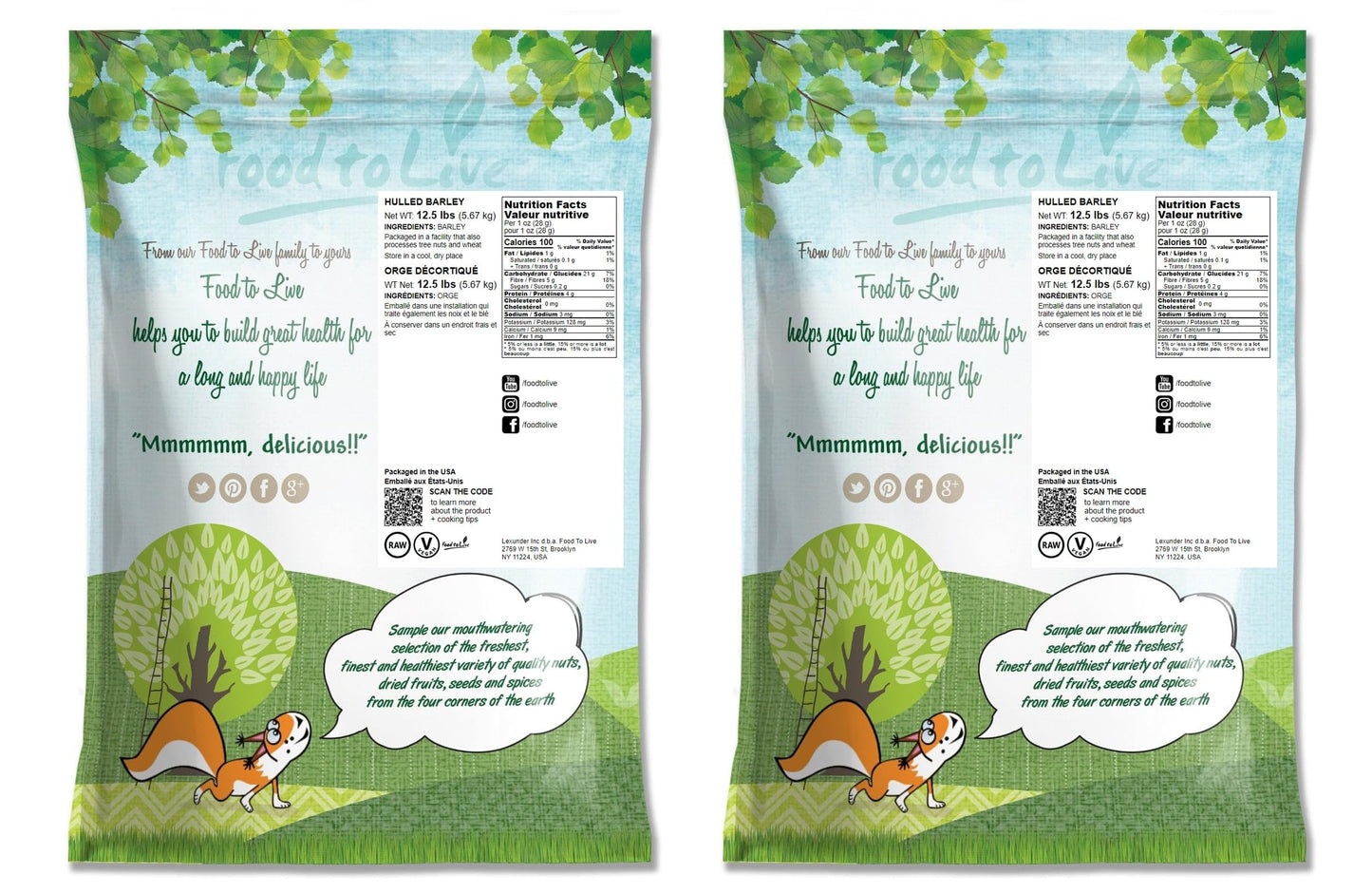 Food to Live Hulled Barley Grain, 100% Whole Grain, Vegan, 25 Pounds