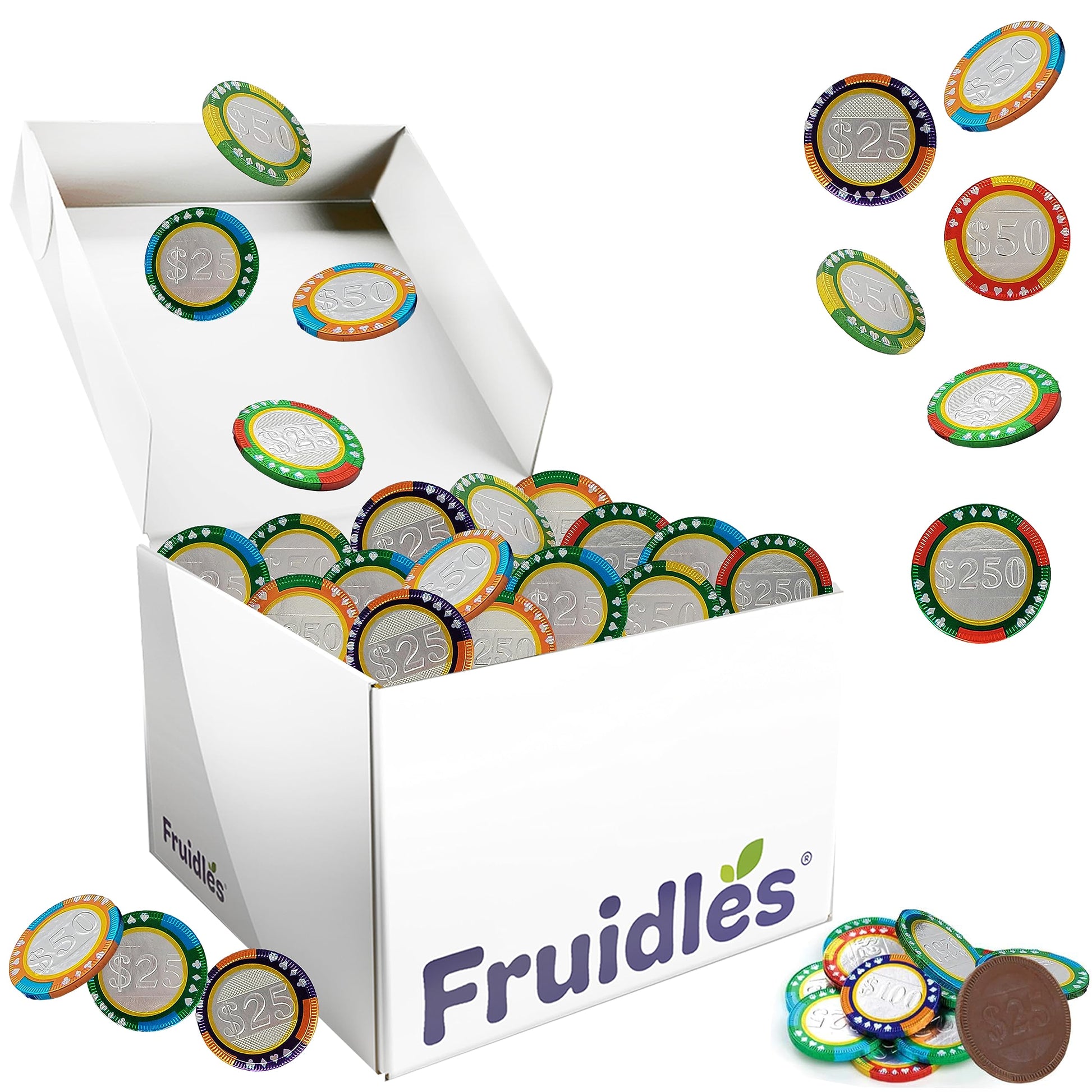 Fruidles Casino Poker Chips, Belgian Milk Chocolate, Kosher Certified, Non-GMO, 200-Pack