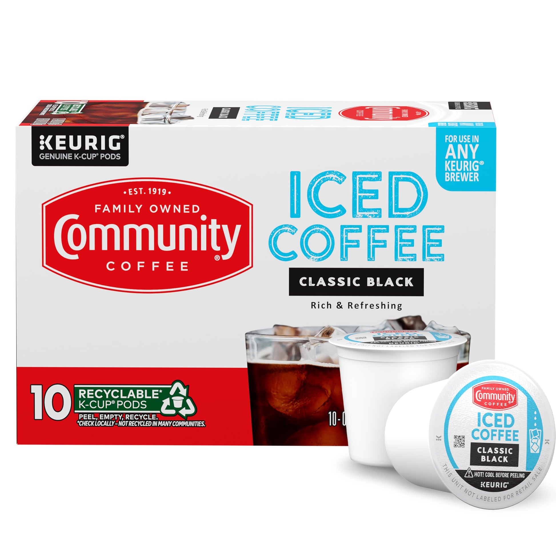 Community Coffee Classic Black  10 Keurig Iced Coffee Pods  Dark Roast  Compatible with all K-Cup malt-inspired  10 Count (Pack of 1)