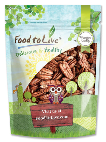 Food To Live - Pecan Halves, 1 Pound Raw Pecan Nuts, Large Size, Unsalted, Unsweetened, Vegan, Kosher, Shelled, Bulk. Good Source Of Magnesium, Calcium. Great For Pecan Pie.