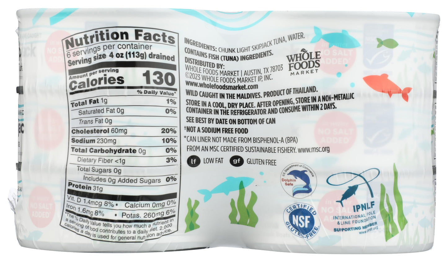 365 by Whole Foods Market, Skipjack Tuna in Water No Salt Added, 30 Ounce, 6 Pack