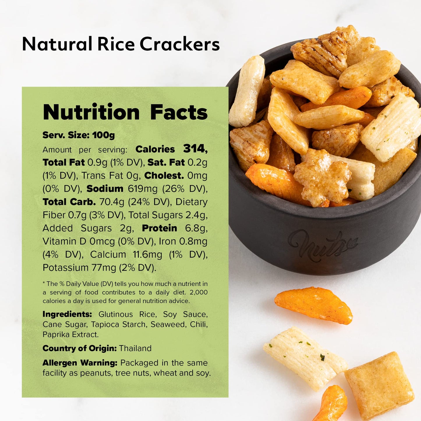 Nuts U.S. - Oriental Rice Crackers | No Artificial Colors Or Flavors | Crunchy | Natural | Packed In A Resealable Bag!!! (1 Lb)