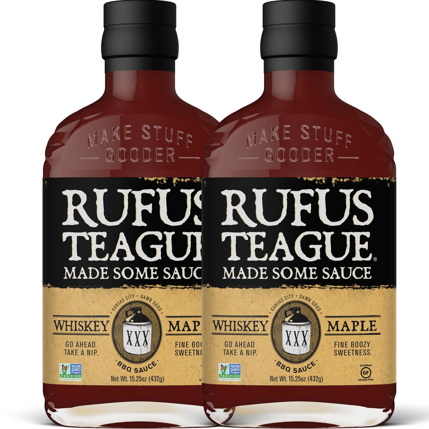 Rufus Teague BBQ Sauce, Whiskey Maple, Gluten-Free, Non-GMO, 2 Pack, 16 Fl Oz