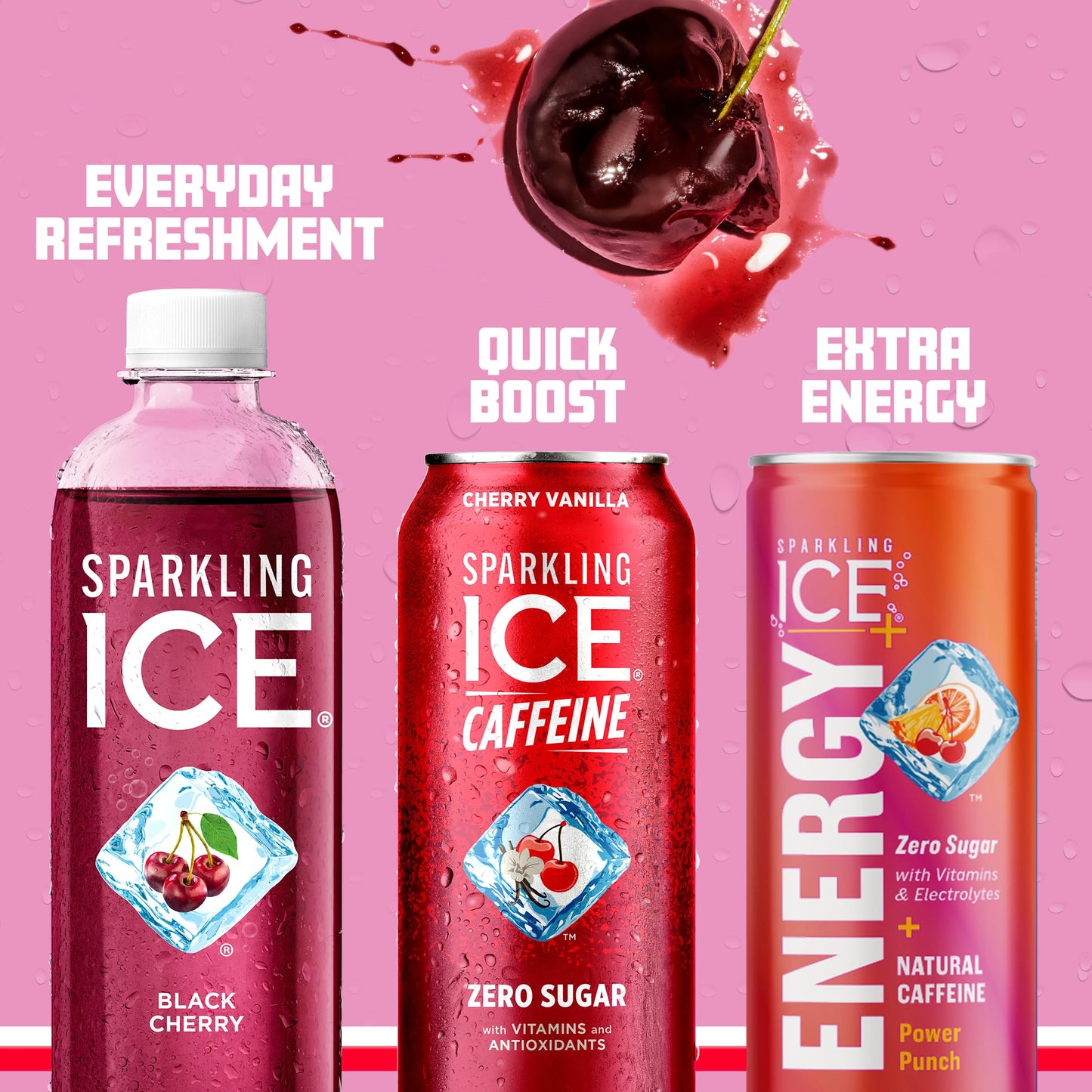 Sparkling Ice Caffeine Cherry Vanilla Sparkling Water, Zero Sugar, 16 Fl Oz Cans (Pack of 12)