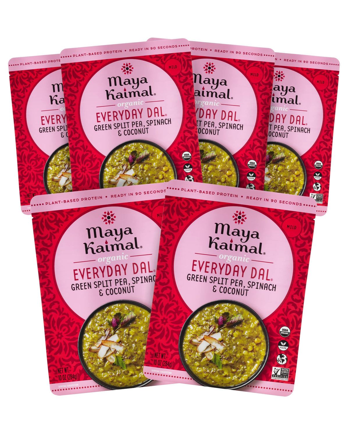 Maya Kaimal Organic Indian Green Split Pea Everyday Dal, Fully Cooked with Spinach and Coconut. Vegan, Microwavable, Ready to Ea