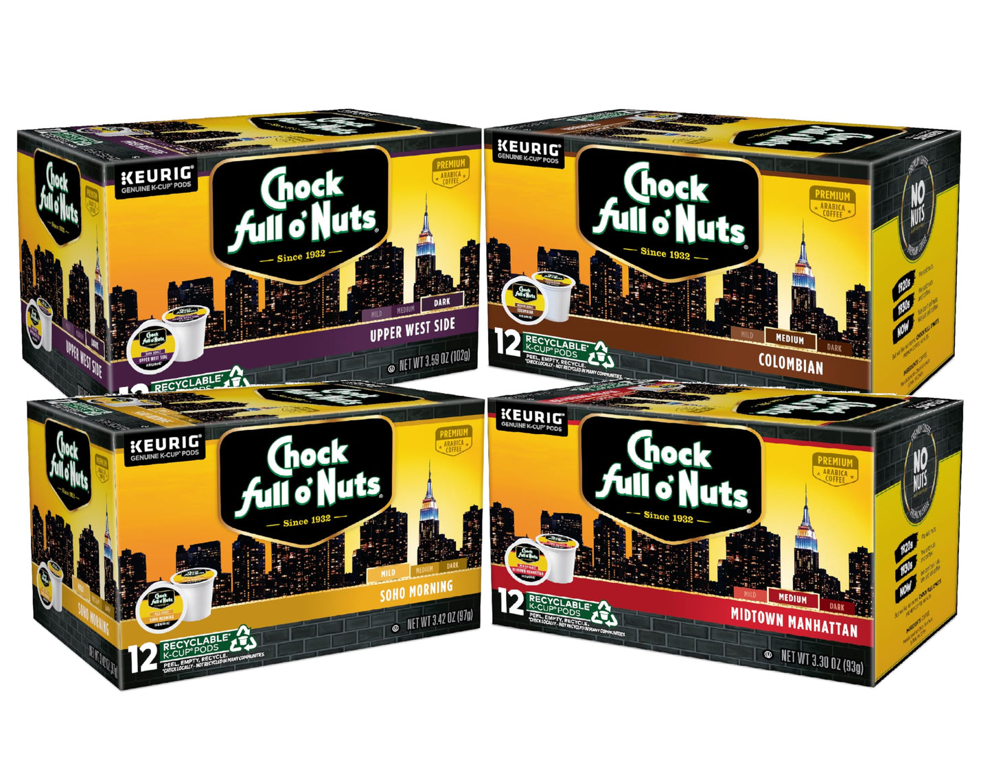 Chock full oNuts Keurig K-Cup Pods Variety Pack (4 packs of 12)