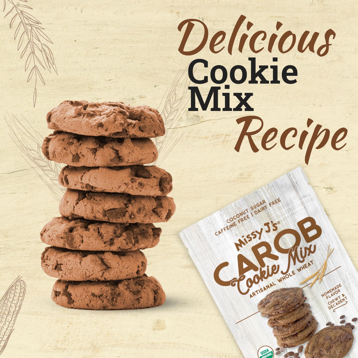 Missy Js Organic Carob Cookie Mix, Healthy Vegan Snack, Caffeine Free, 12 Oz, 6 Pack