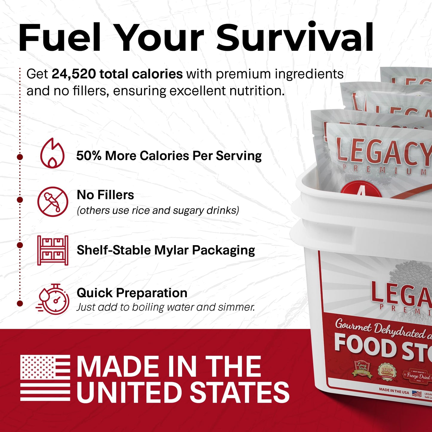 Legacy Food Storage 60 Serving Emergency Food Supply Bucket, 10 Entrees, 4 Breakfasts, 24,520 Total Calories, Shelf Stable Breakfast Lunch & Dinner, Freeze Dried Survival Meals For Mre Camping, Hiking, Prepping