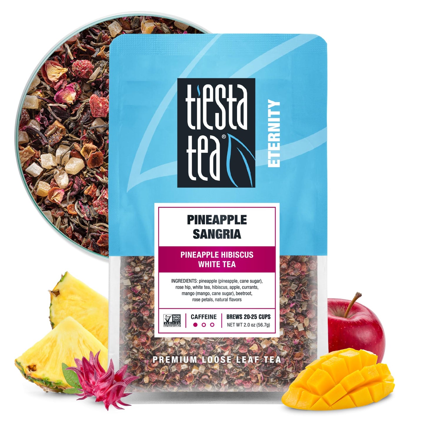 Tiesta Tea Pineapple Sangria - Pineapple Hibiscus White Tea Blend, Low-Caffeinated, 2 oz Resealable Pouch, Makes 25 Cups