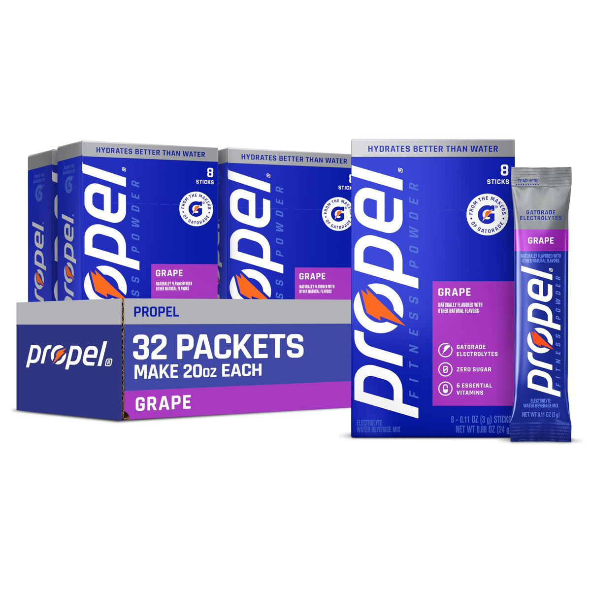 Propel Electrolyte Powder Drink Mix, Grape, (32 Servings)